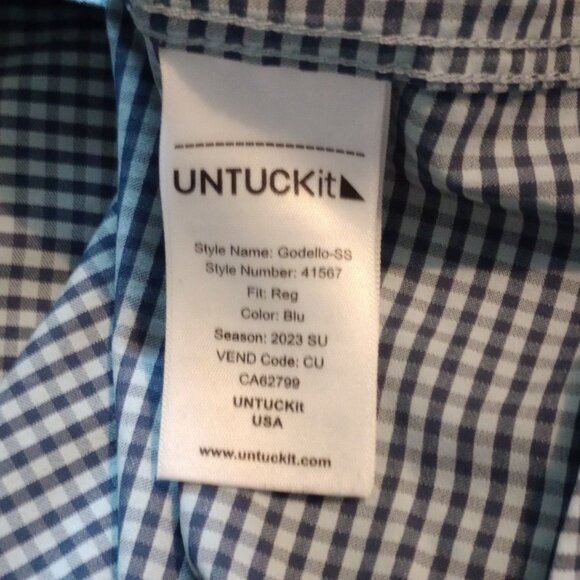 Mens Untuckit Godello Blue Check Button-Up Shirt Short Sleeve Size XXXL 3XL - Picture 5 of 16